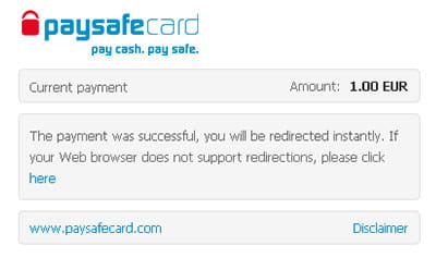 paysafecard confirmation payment success screen