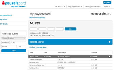 paysafecard website account transaction history portal